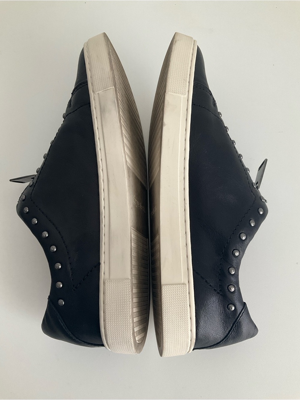 FRYE AND CO. 7 M Black Leather Zip-Front Studded Slip-On Flats - Picture 10 of 11